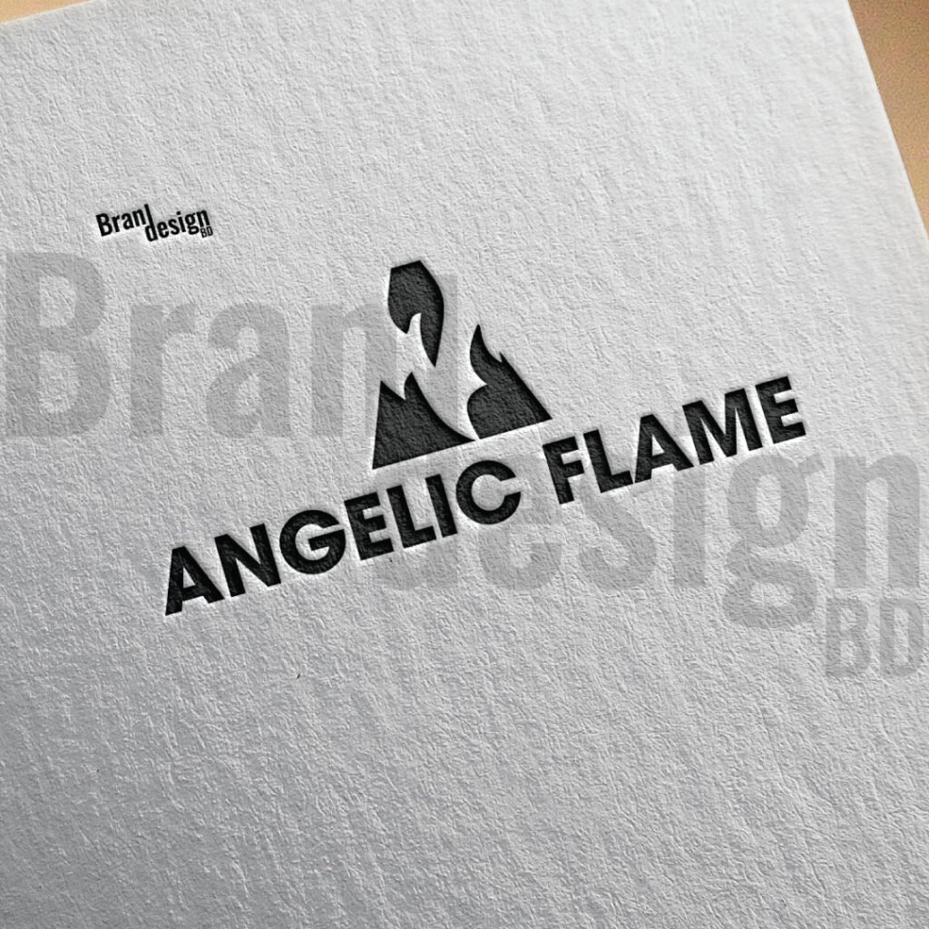 A logo for ANGELIC FLAME, featuring a flame with an angel's wing in the negative space.