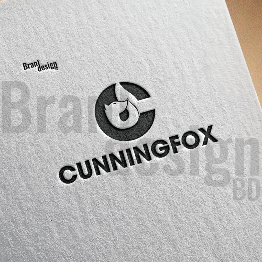 A negative space logo for CUNNINGFOX, featuring a fox's head within the letter C.
