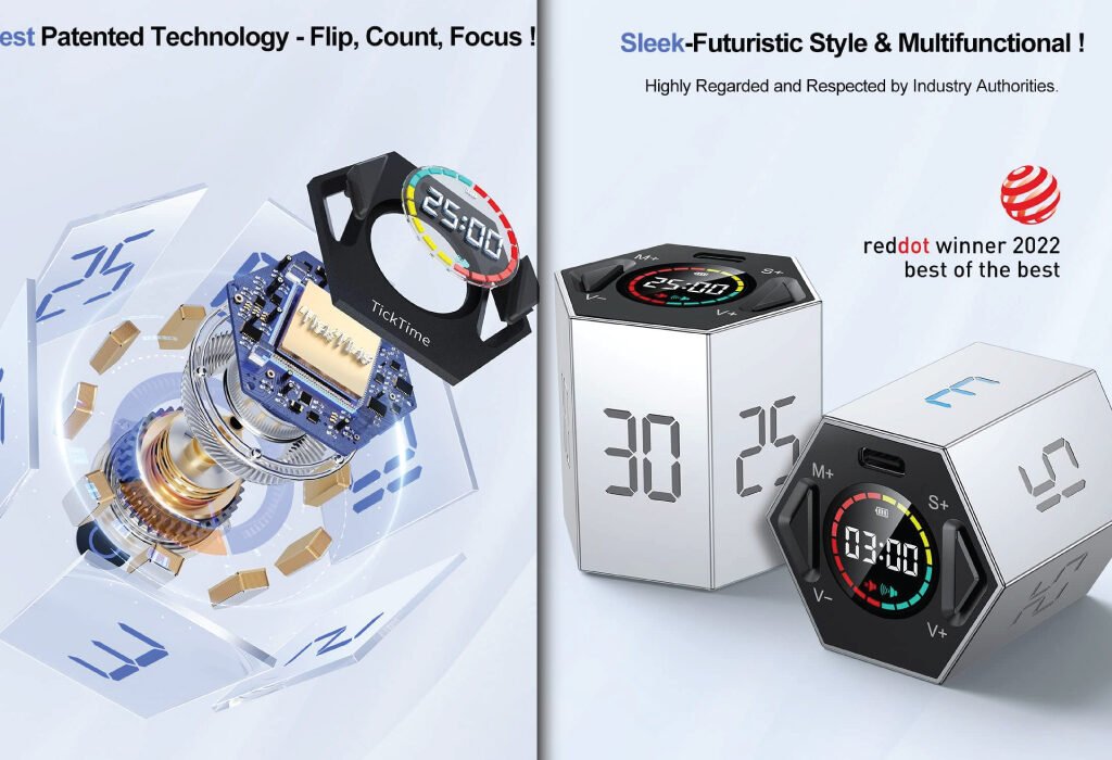 A collage of images related to graphic design, showing the debate on AI's impact, ergonomic tips for a healthier workflow, and tools for desk organization.