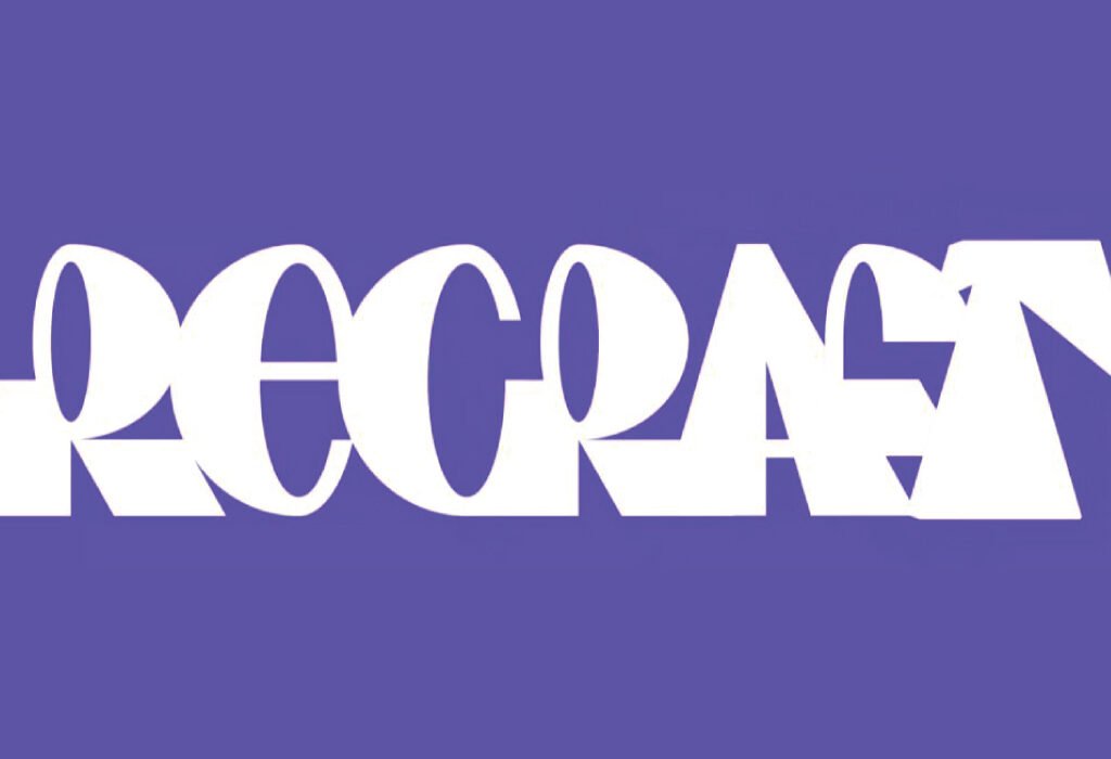 The word Recraft in a stylized, three-dimensional font on a purple background.