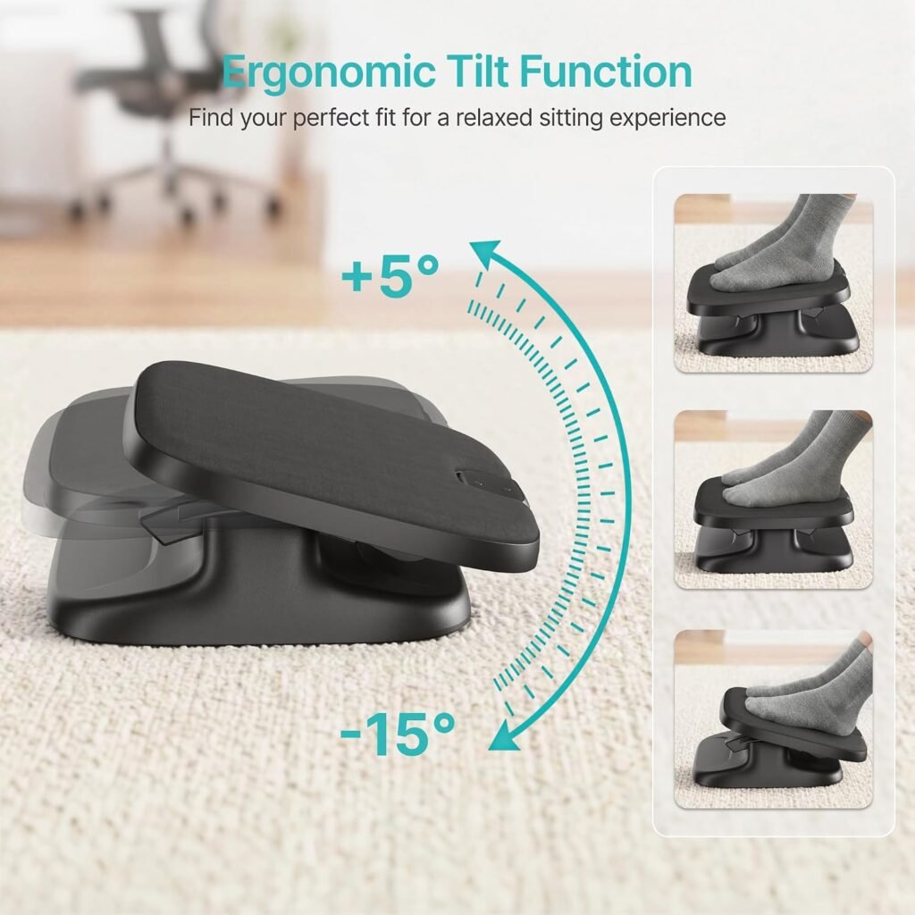 Footrest Under Desk with Memory Foam, Ergonomic Stepless Adjustable