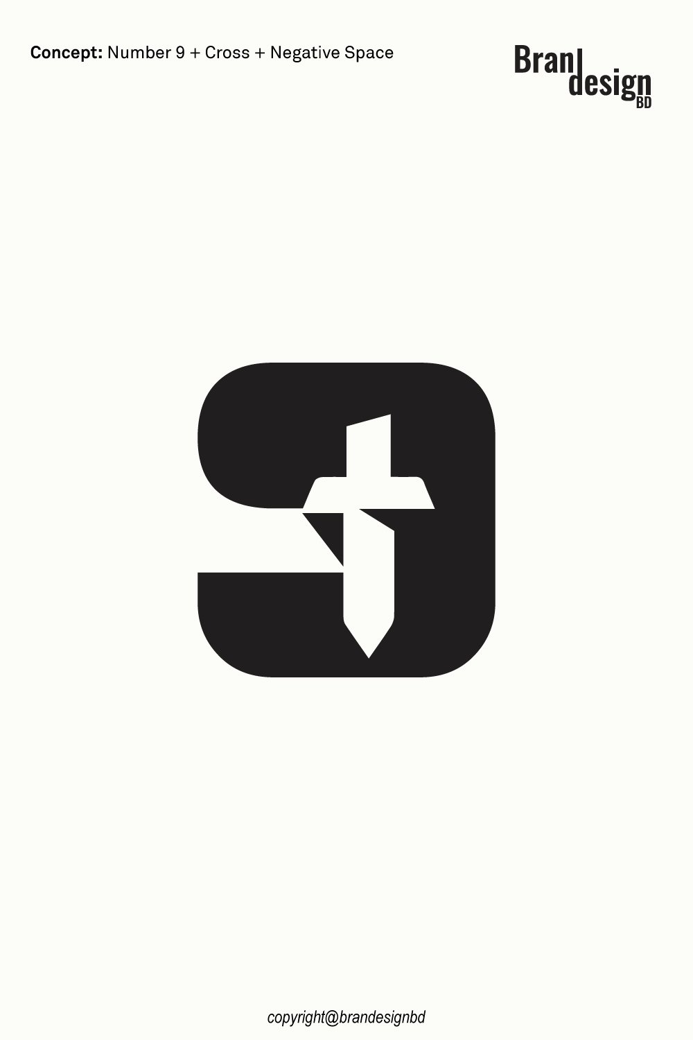 Modern Negative Space Cross & Number 9 Brand Logo Design Concept