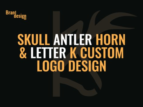 Skull Antler Horn & Letter K Custom Logo Design