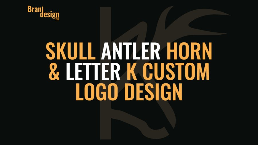 Skull Antler Horn & Letter K Custom Logo Design