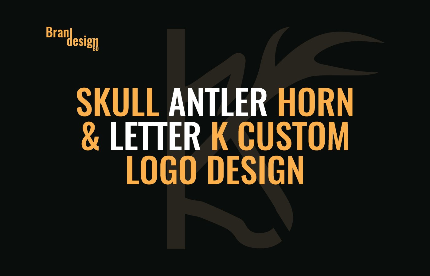 Skull Antler Horn & Letter K Custom Logo Design