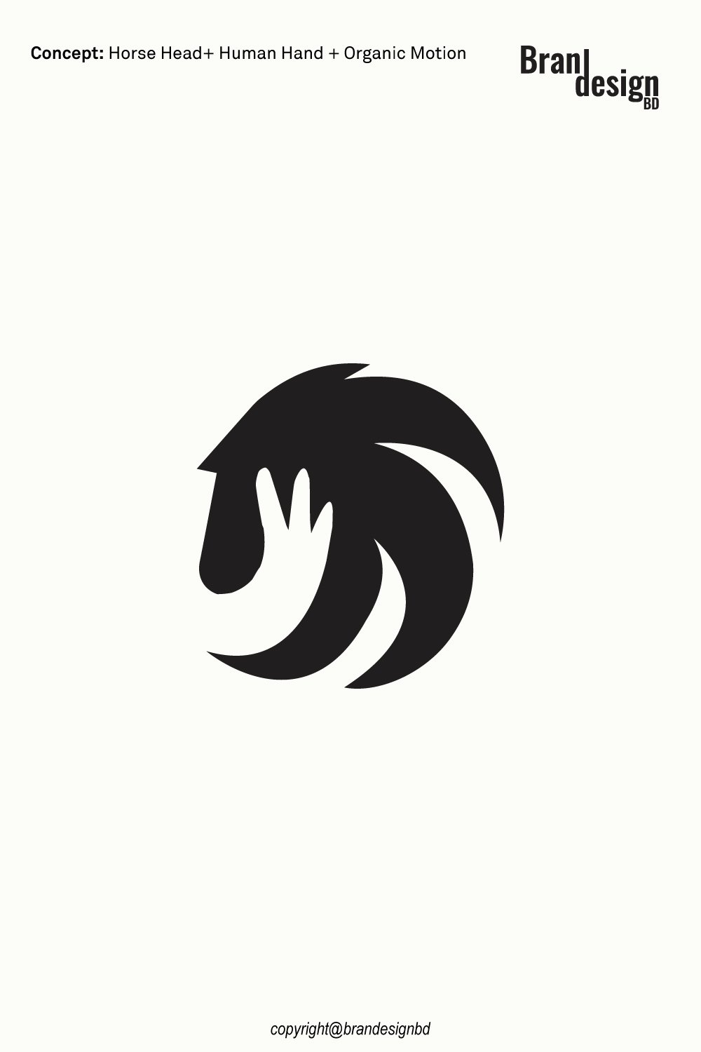 Unique Custom Horse Head, Human Hand & Organic Motion Logo Concept